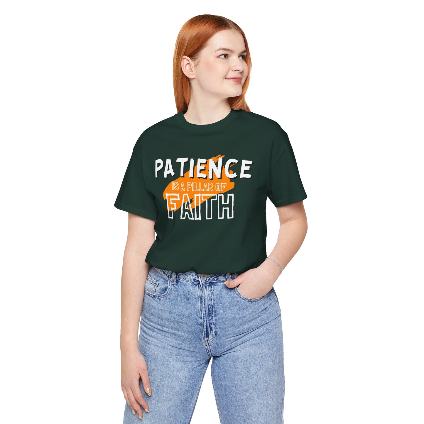 Patience is a Pillar of Faith Typographic Tee T-Shirt - Cozy Soft Cotton Unisex Statement Tee