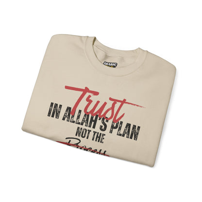 Trust in Allah's Plan Not The Process Typographic Sweatshirt - Tawakkul Cozy Soft Cotton Unisex Sweatshirt