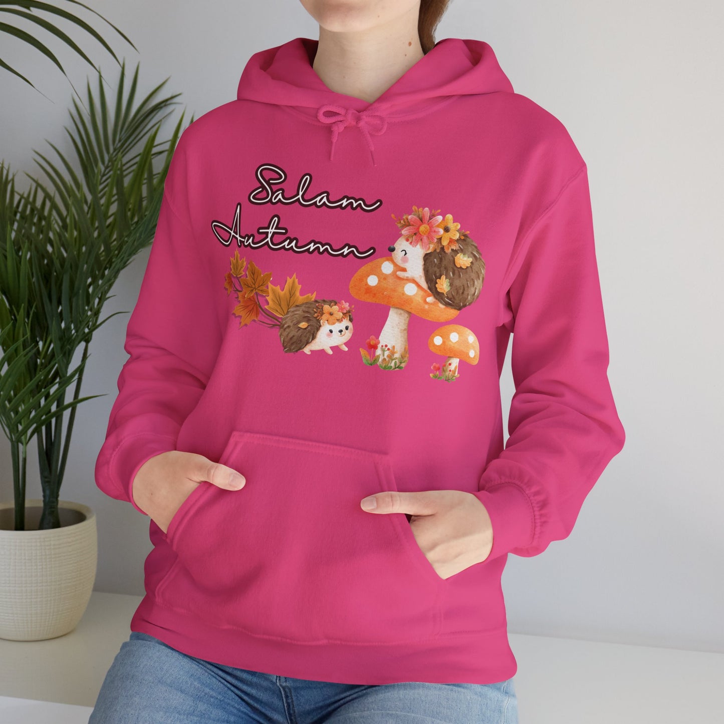 Salam Autumn Cute Hedgehog Mushroom Graphic Hoodie - Cozy Autumn Cute Hedgehog Mushroom Graphic Unisex Hoodie