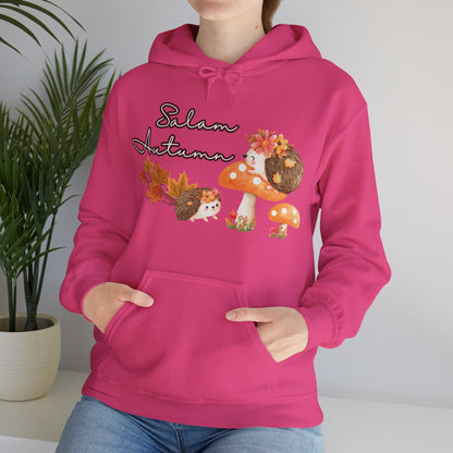 Salam Autumn Cute Hedgehog Mushroom Graphic Hoodie - Cozy Autumn Cute Hedgehog Mushroom Graphic Unisex Hoodie