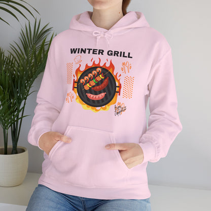 Winter Grill Typographic Hoodie - Cozy Soft Cotton Unisex Sausage Graphic Hoodie