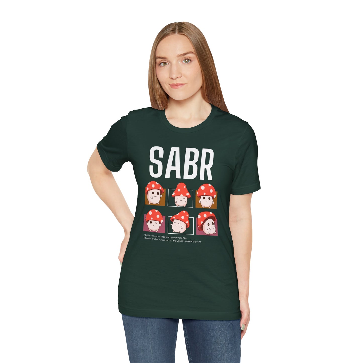 Sabr Typographic Tee T-Shirt - Cute Mushroom Cozy Soft Cotton Unisex Statement Tee