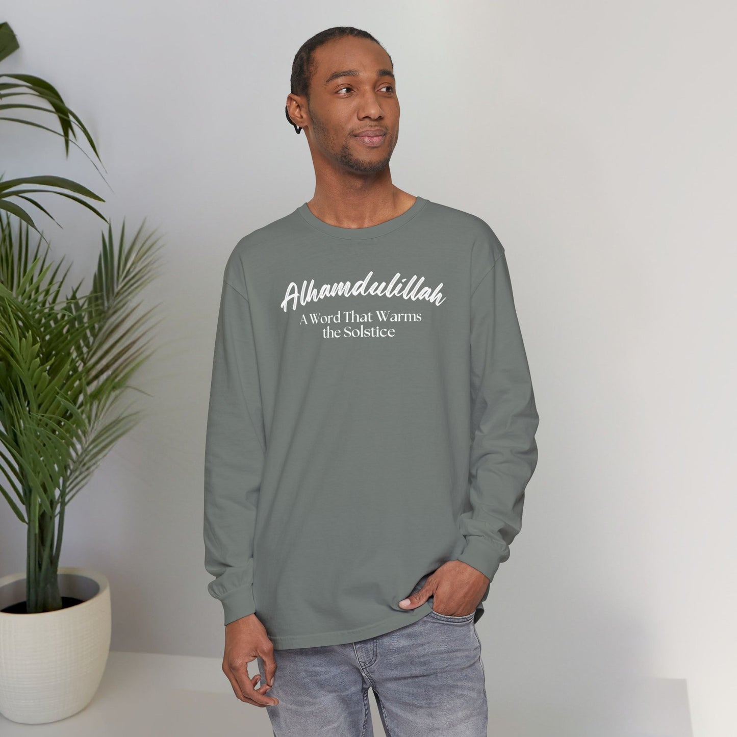 Alhamdulillah A Word That Warms the Solstice Graphic Long-Sleeve T-Shirt - Alhamdulillah Typography Islamic Unisex Tee
