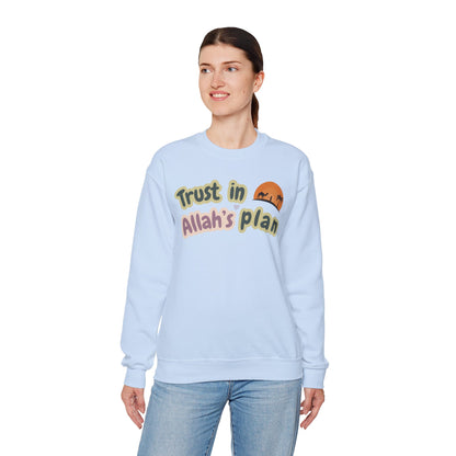 Trust in Allah's Plan Typographic Sweatshirt - Camel Travel in Desert Cozy Soft Cotton Unisex Sweatshirt