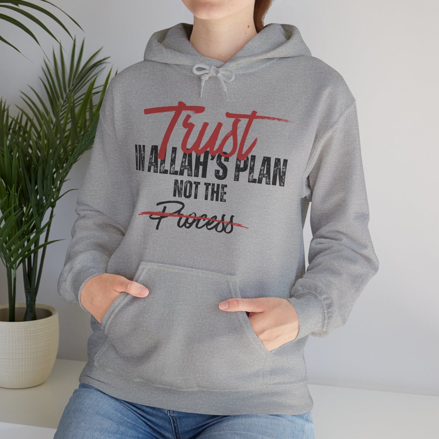 Trust in Allah's Plan Not The Process Typographic Hoodie - Tawakkul Cozy Soft Cotton Unisex Hoodie