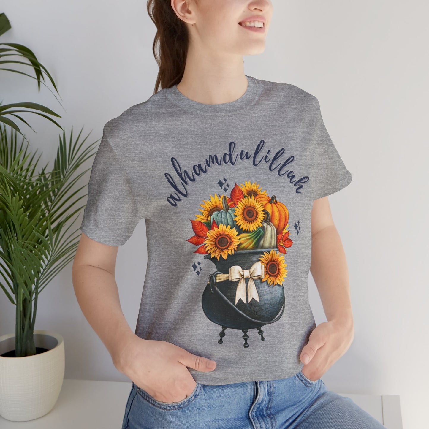 Alhamdulillah Classic Pot Floral Gratitude Graphic Tee T-Shirt - Alhamdulillah Typography Islamic Unisex Tee