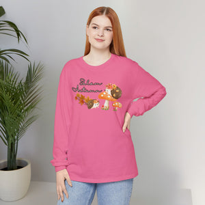 Salam Autumn Cute Hedgehog Mushroom Graphic Long-Sleeve Tee T-Shirt - Cozy Autumn Cute Hedgehog Mushroom Graphic Unisex Long-Sleeve Tee
