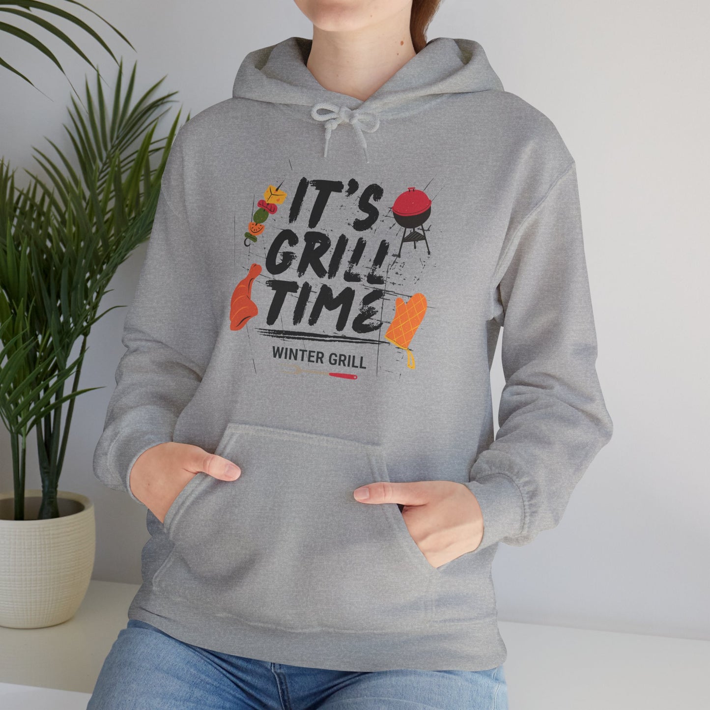Winter Grill Typography Hoodie - Cozy Soft Cotton Unisex BBQ Graphic Hoodie