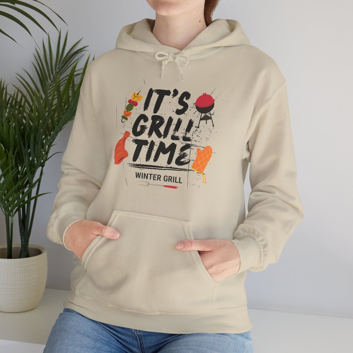 Winter Grill Typography Hoodie - Cozy Soft Cotton Unisex BBQ Graphic Hoodie