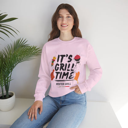 Winter Grill Typography Sweatshirt - Cozy Soft Cotton Unisex BBQ Graphic Sweatshirt