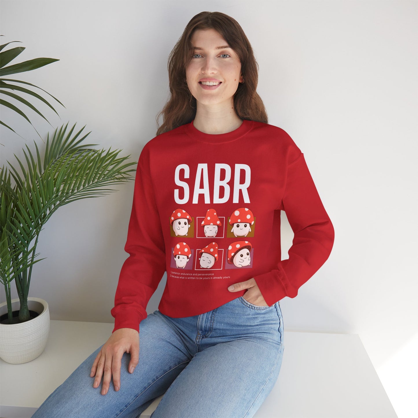 Sabr Typographic Sweatshirt - Cute Mushroom Cozy Soft Cotton Unisex Statement Sweatshirt
