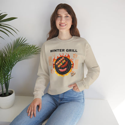 Winter Grill Typographic Sweatshirt - Cozy Soft Cotton Unisex Sausage Graphic Sweatshirt
