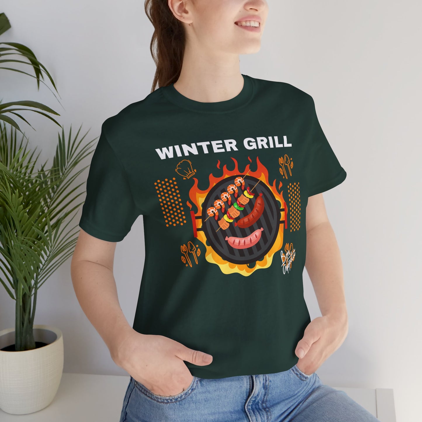 Winter Grill Typographic Tee T-Shirt - Cozy Soft Cotton Unisex Sausage Graphic Tee T-Shirt