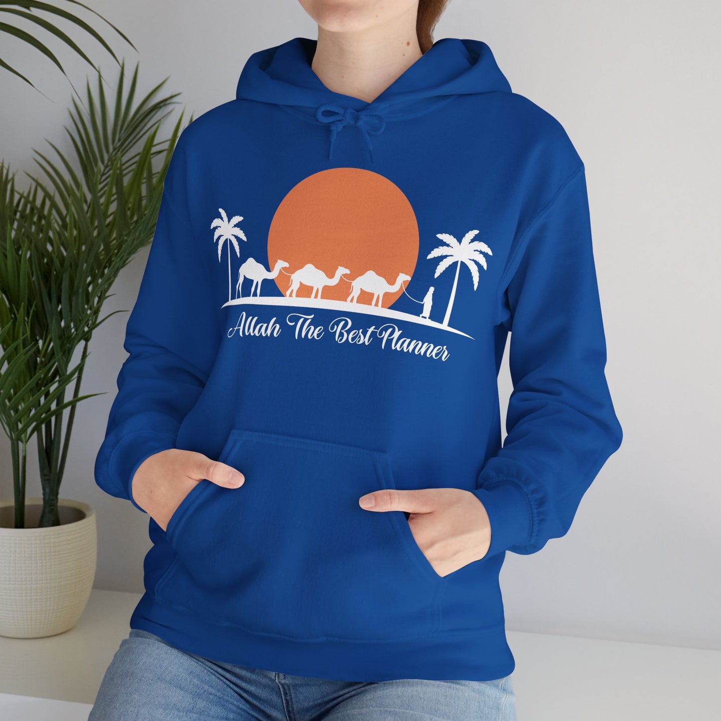 Allah Is The Best Planner Typographic Hoodie - Camel Travel in Desert Cozy Soft Cotton Unisex Hoodie