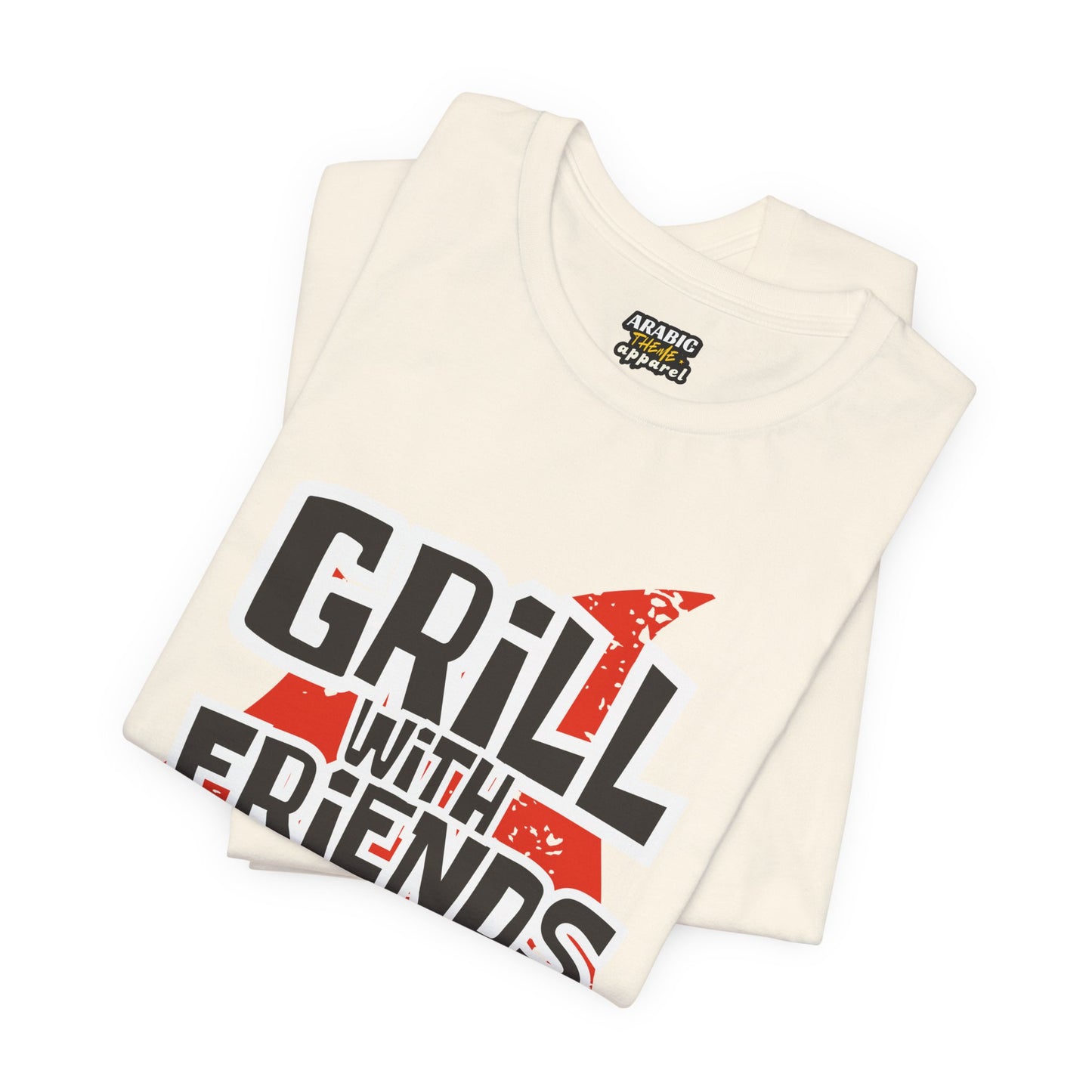 Grill with Friends Typographic Tee T-Shirt - Cozy Soft Cotton Unisex Sausage Graphic Tee T-Shirt