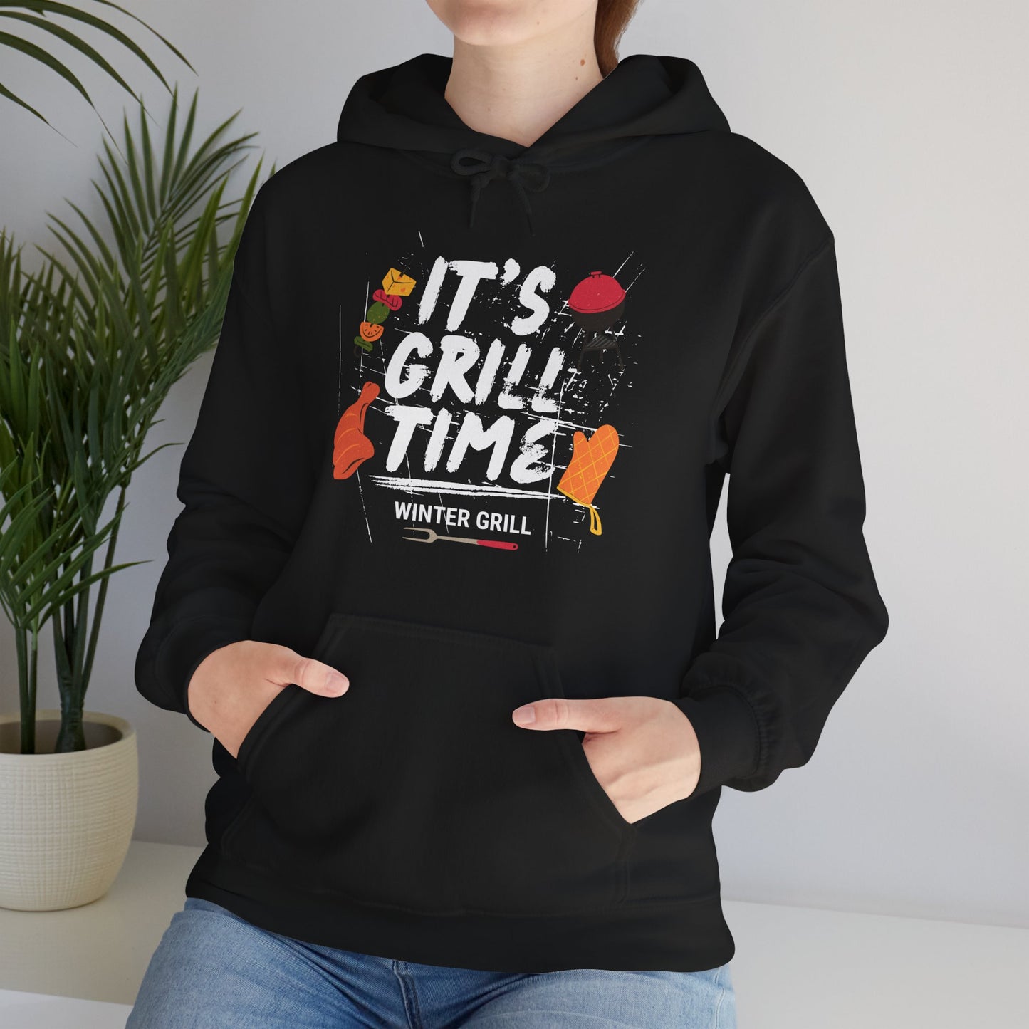 Winter Grill Typography Hoodie - Cozy Soft Cotton Unisex BBQ Graphic Hoodie