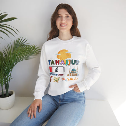 Tahajjud Recharge Iman Graphic Sweatshirt - Tahajjud Recharge Iman Typography Islamic Unisex Sweatshirt