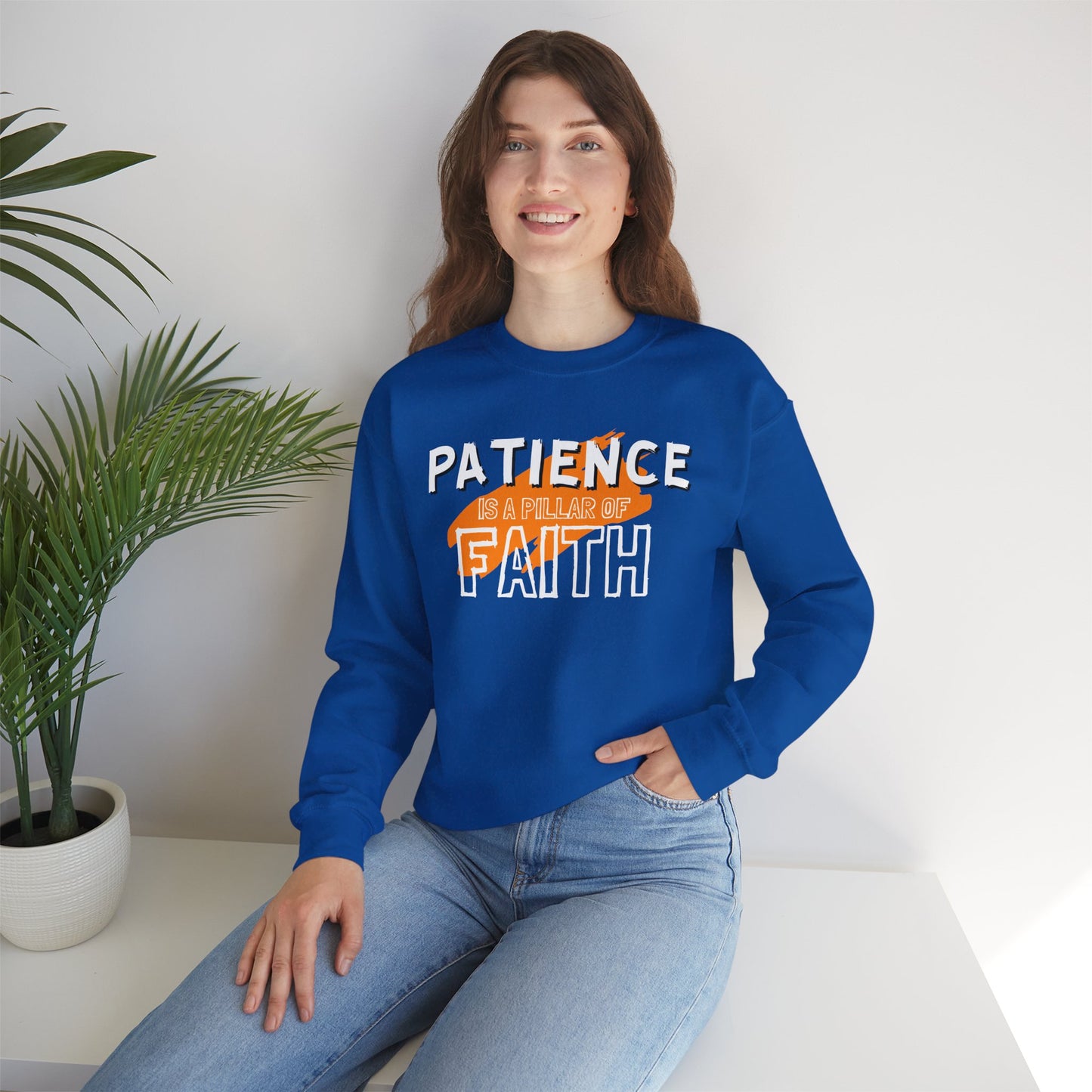 Patience is a Pillar of Faith Typographic Sweatshirt - Cozy Soft Cotton Unisex Statement Sweatshirt
