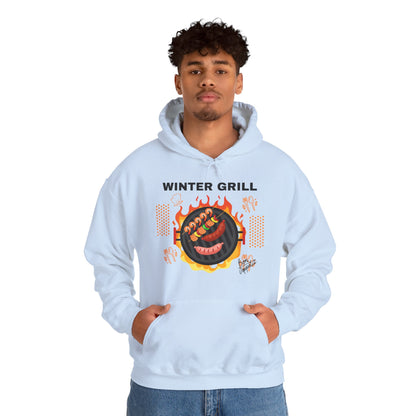 Winter Grill Typographic Hoodie - Cozy Soft Cotton Unisex Sausage Graphic Hoodie