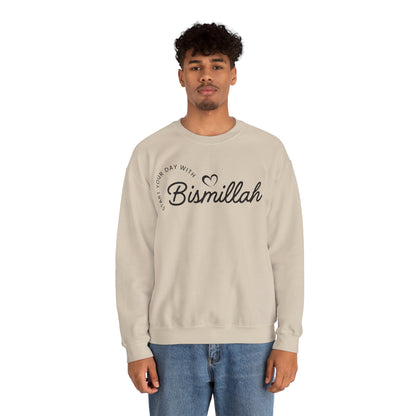Start Your Day With Bismillah Graphic Sweatshirt - Soft Cotton Love Inspiring Bismillah Typography Unisex Sweatshirt