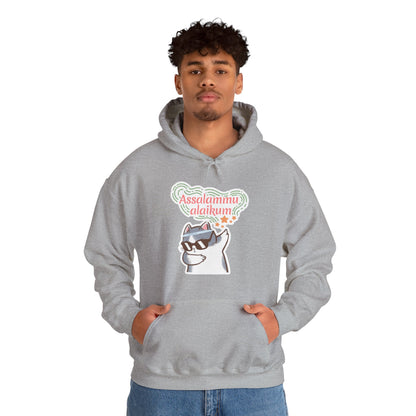Assalamualaikum Typographic Hoodie - Cat Sunglasses Graphic Cozy Soft Cotton Unisex Hoodie