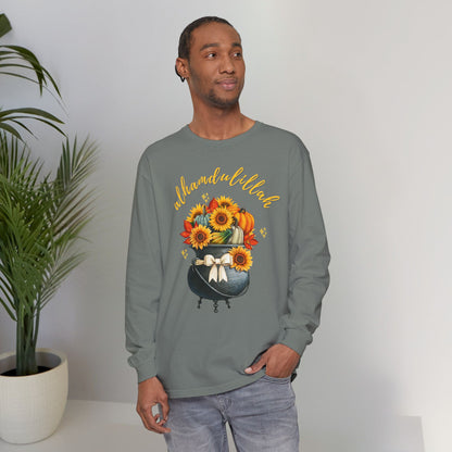 Alhamdulillah Classic Pot Floral Gratitude Graphic Long-Sleeve T-Shirt - Alhamdulillah Typography Islamic Unisex Tee