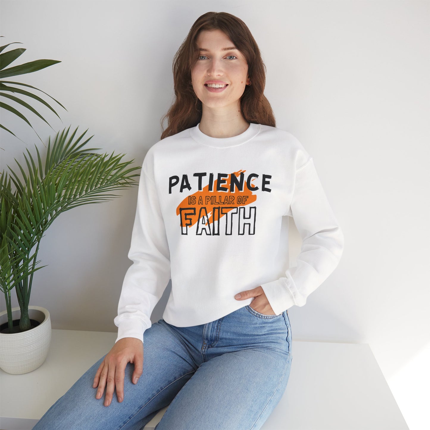 Patience is a Pillar of Faith Typographic Sweatshirt - Cozy Soft Cotton Unisex Statement Sweatshirt
