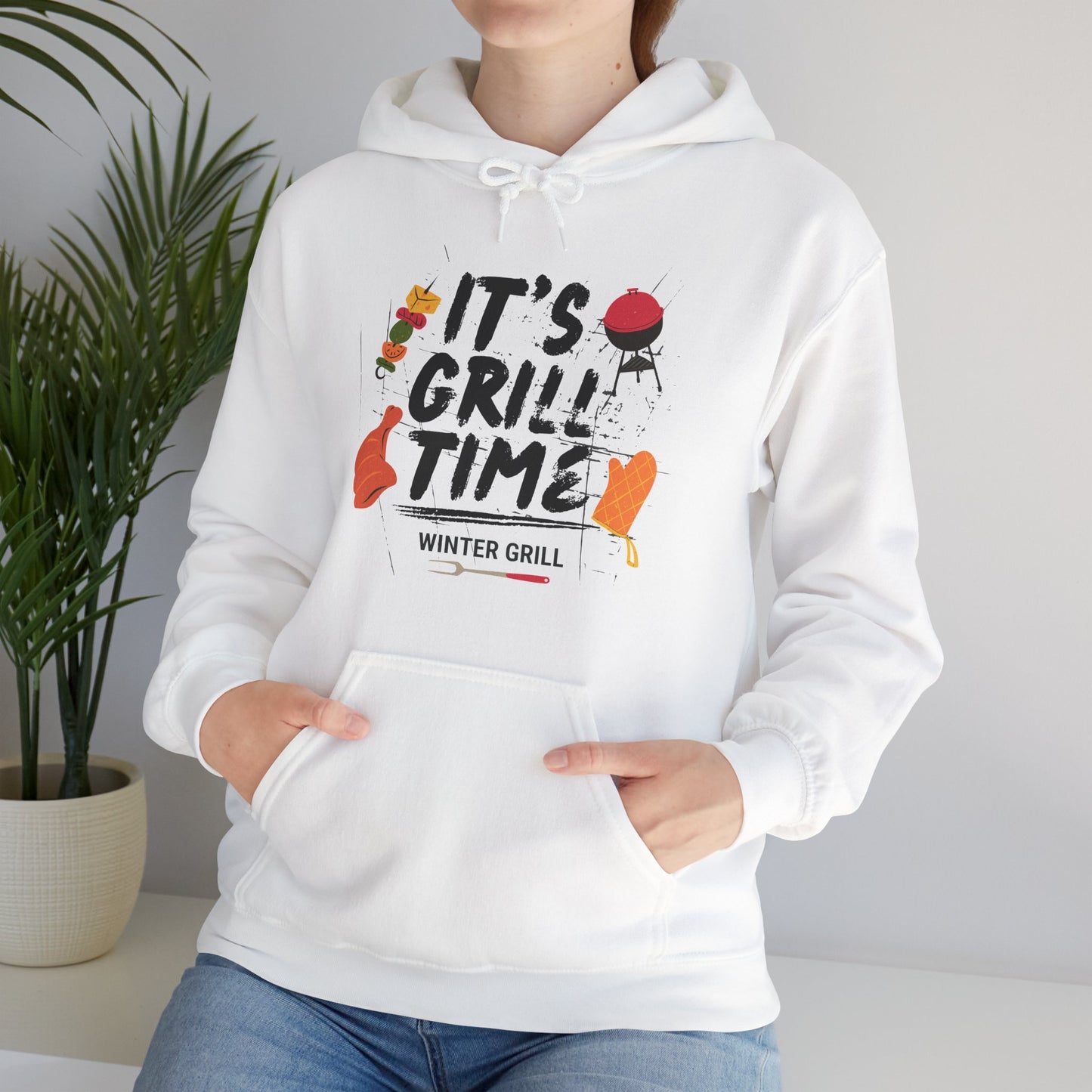 Winter Grill Typography Hoodie - Cozy Soft Cotton Unisex BBQ Graphic Hoodie