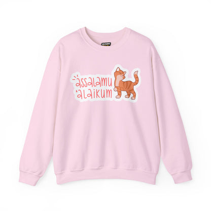 Assalamualaikum Typographic Sweatshirt - Cute Cat Smug Graphic Cozy Soft Cotton Unisex Sweatshirt
