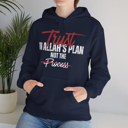 Trust in Allah's Plan Not The Process Typographic Hoodie - Tawakkul Cozy Soft Cotton Unisex Hoodie