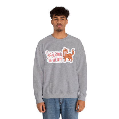 Assalamualaikum Typographic Sweatshirt - Cute Cat Smug Graphic Cozy Soft Cotton Unisex Sweatshirt