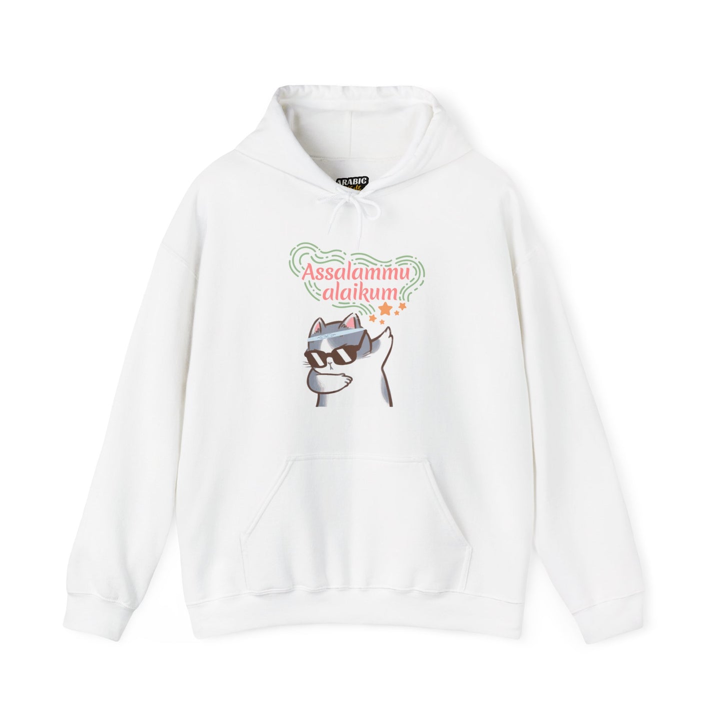 Assalamualaikum Typographic Hoodie - Cat Sunglasses Graphic Cozy Soft Cotton Unisex Hoodie