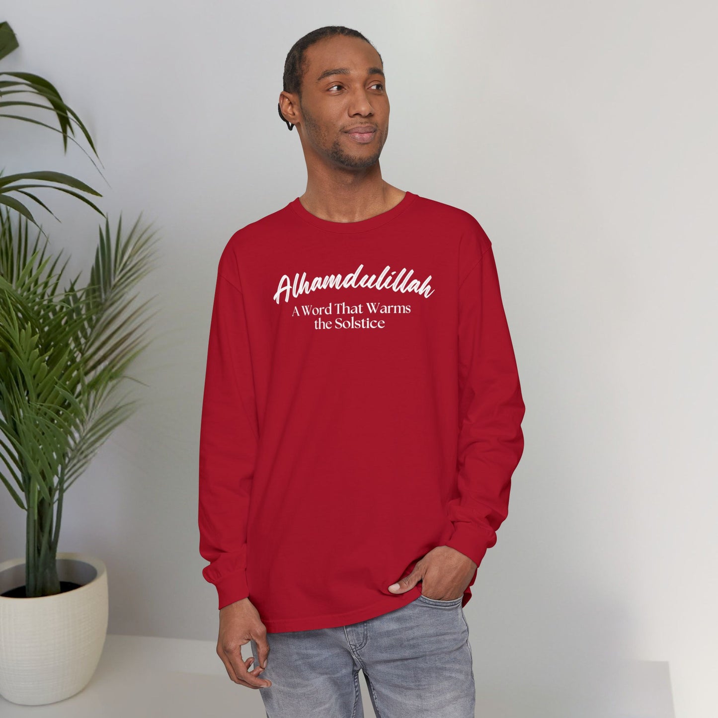 Alhamdulillah A Word That Warms the Solstice Graphic Long-Sleeve T-Shirt - Alhamdulillah Typography Islamic Unisex Tee