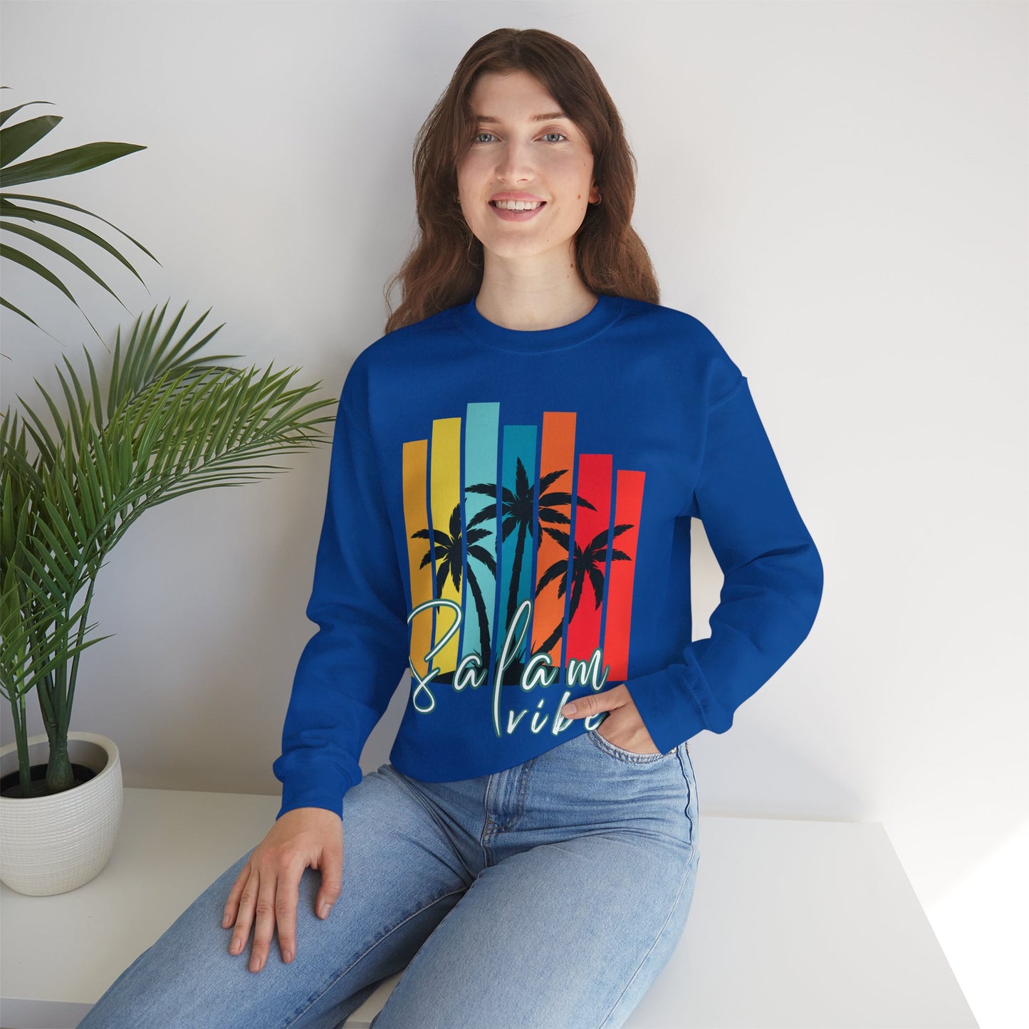 Salam Vibes Palm Tree Graphic Sweatshirt - Cozy Soft Cotton Graphic Unisex Sweatshirt