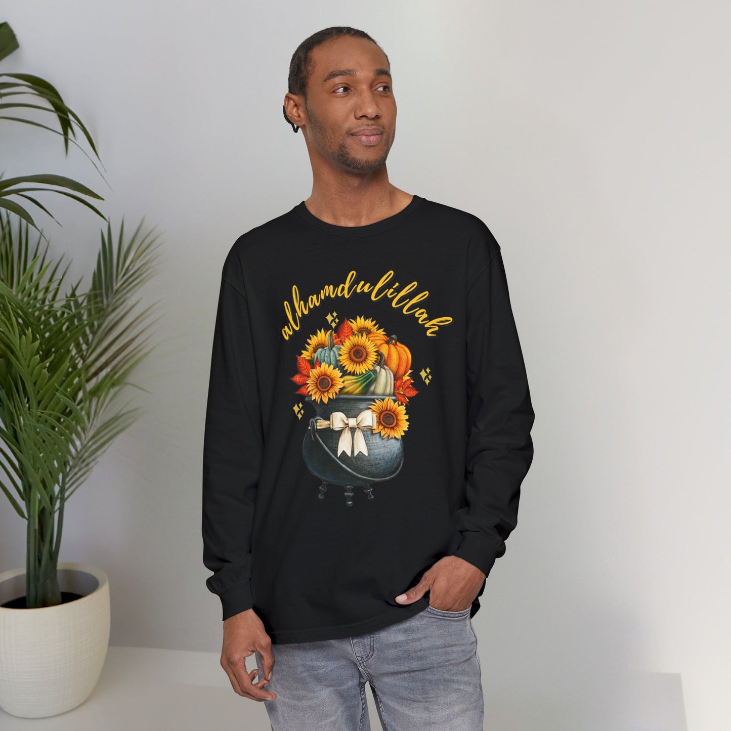 Alhamdulillah Classic Pot Floral Gratitude Graphic Long-Sleeve T-Shirt - Alhamdulillah Typography Islamic Unisex Tee