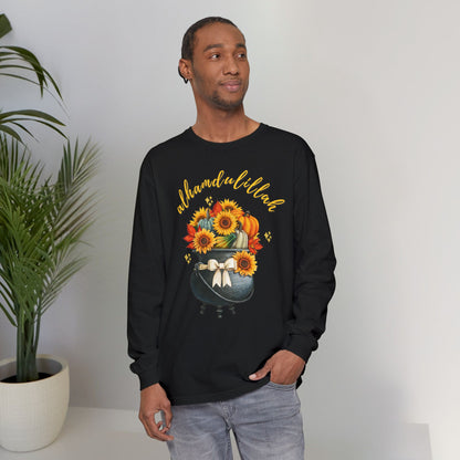 Alhamdulillah Classic Pot Floral Gratitude Graphic Long-Sleeve T-Shirt - Alhamdulillah Typography Islamic Unisex Tee