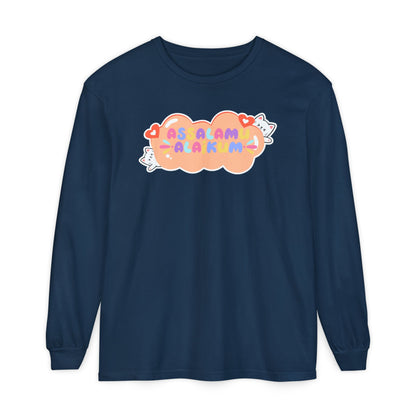 Assalamualaikum Typographic Long Sleeve Tee T-Shirt - Cute Cat Lover Graphic Cozy Soft Cotton Unisex Long Sleeve Tee