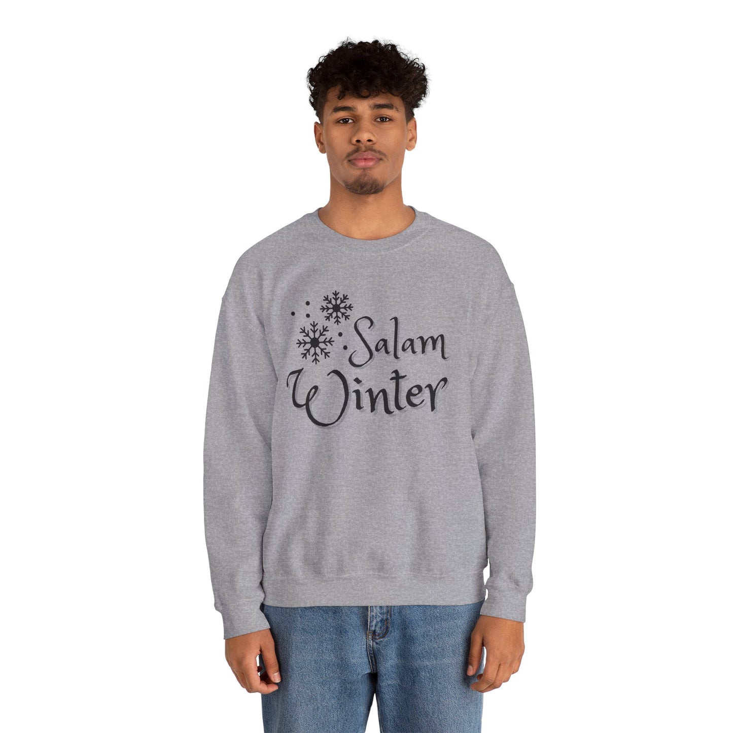 Salam Winter Typographic Sweatshirt - Cozy Soft Cotton Unisex Snowflake Graphic Sweatshirt