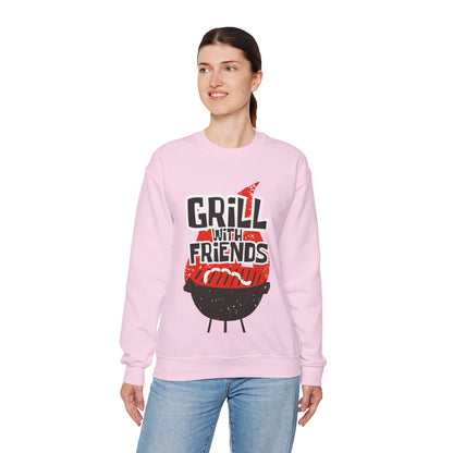 Grill with Friends Typographic Sweatshirt - Cozy Soft Cotton Unisex Sausage Graphic Sweatshirt