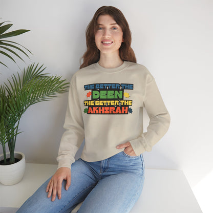 The Better Deen Akhirah Typographic Sweatshirt - Cozy Soft Cotton Unisex Statement Sweatshirt