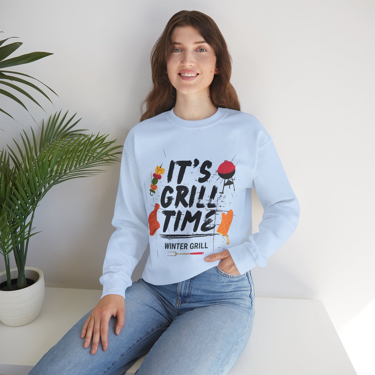 Winter Grill Typography Sweatshirt - Cozy Soft Cotton Unisex BBQ Graphic Sweatshirt