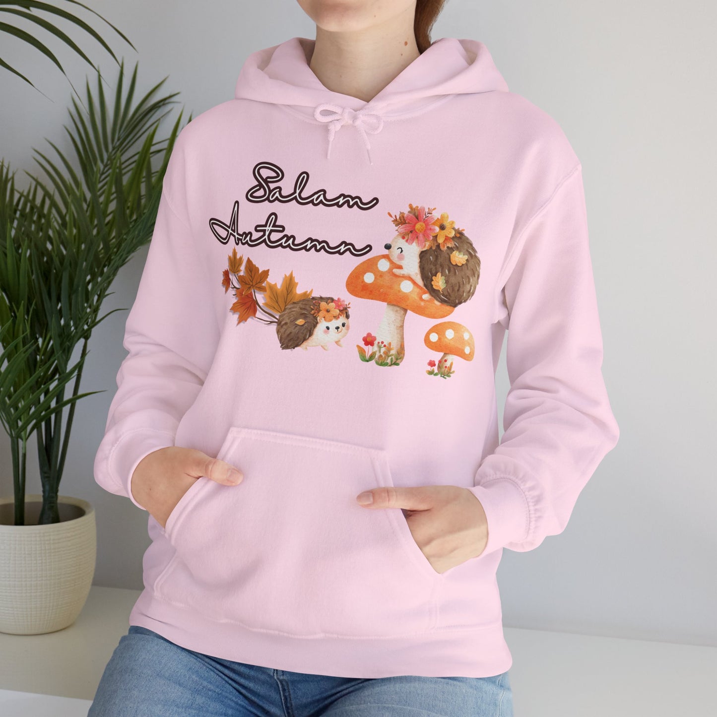 Salam Autumn Cute Hedgehog Mushroom Graphic Hoodie - Cozy Autumn Cute Hedgehog Mushroom Graphic Unisex Hoodie