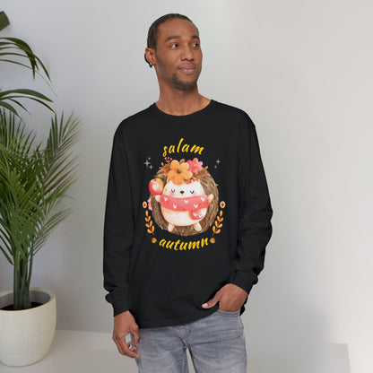 Salam Autumn Cute Hedgehog Sleeping Graphic Long-Sleeve Tee T-Shirt - Cozy Autumn Cute Hedgehog Sleeping Graphic Unisex Long-Sleeve Tee
