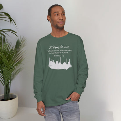 Sufficient for us is Allah, and [He is] the best Disposer of affairs Long-Sleeve T-Shirt - Arabic Calligraphy Islamic Unisex Tee
