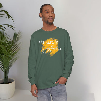 Trust in Allah Graphic Tee Long-Sleeve T-Shirt - Trust in Allah Typography Islamic Unisex Long-Sleeve Tee