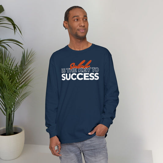 Salah is the Key to Success Typographic Long Sleeve Tee T-Shirt - Cozy Soft Cotton Unisex Statement Long Sleeve Tee