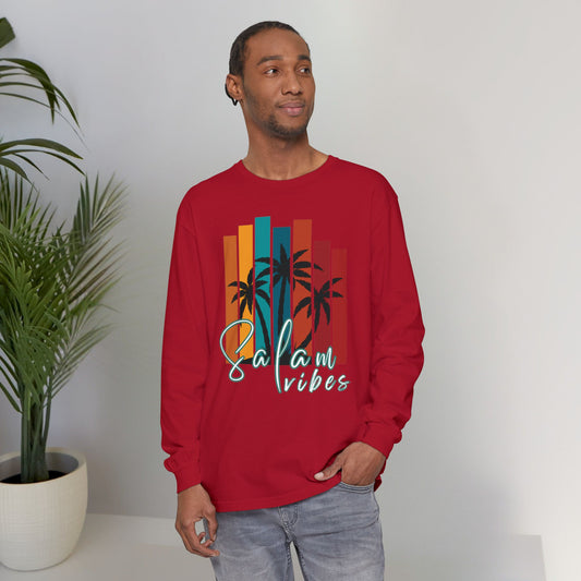 Salam Vibes Palm Tree Graphic Long Sleeve Tee T-Shirt - Cozy Soft Cotton Graphic Unisex Long Sleeve Tee