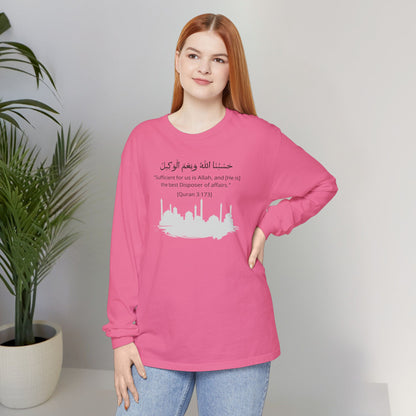 Sufficient for us is Allah, and [He is] the best Disposer of affairs Long-Sleeve T-Shirt - Arabic Calligraphy Islamic Unisex Tee