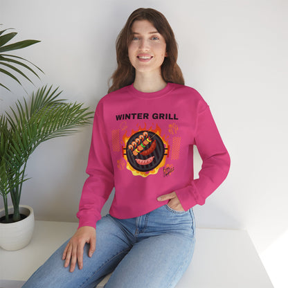 Winter Grill Typographic Sweatshirt - Cozy Soft Cotton Unisex Sausage Graphic Sweatshirt