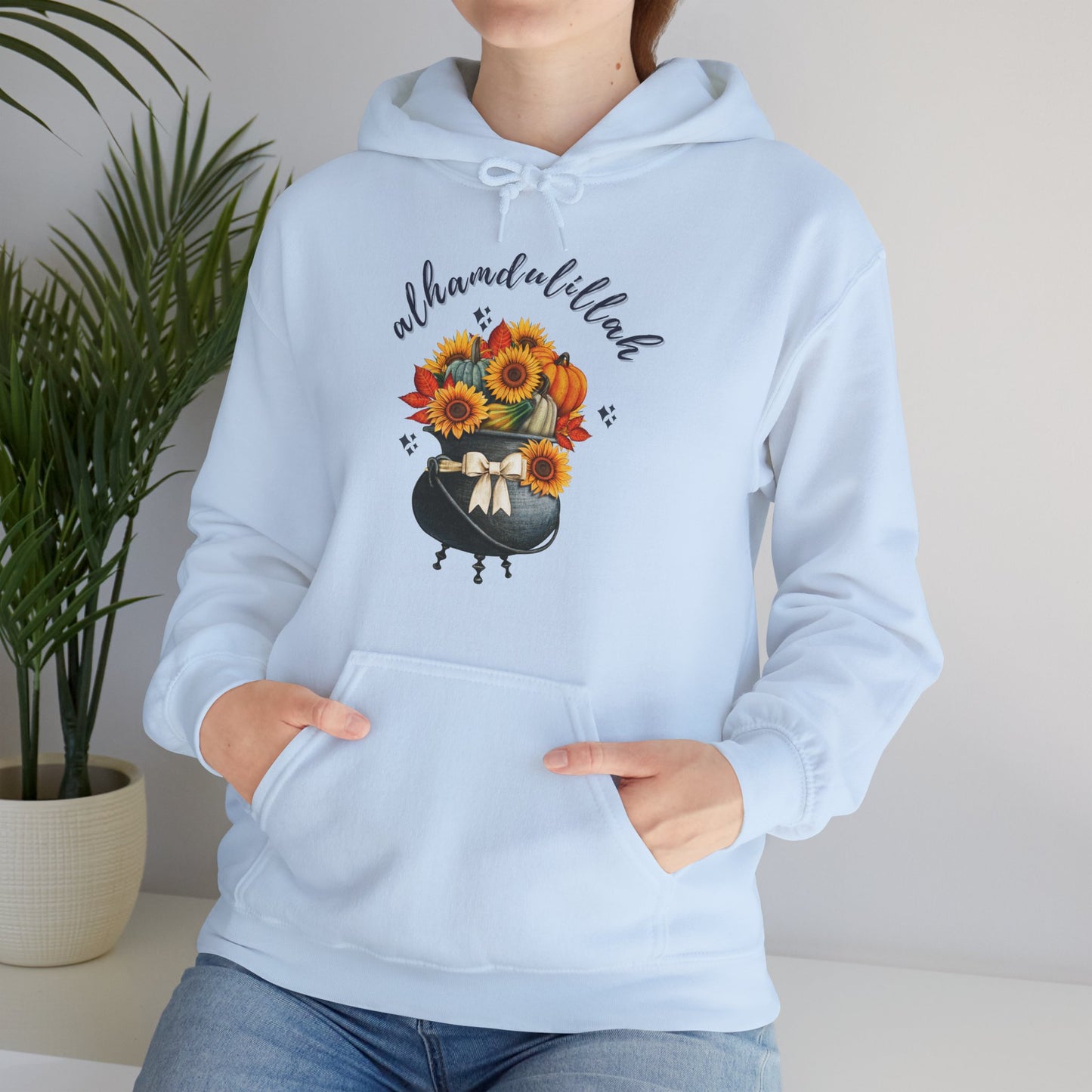 Alhamdulillah Classic Pot Floral Gratitude Graphic Hoodie - Alhamdulillah Typography Islamic Unisex Hoodie